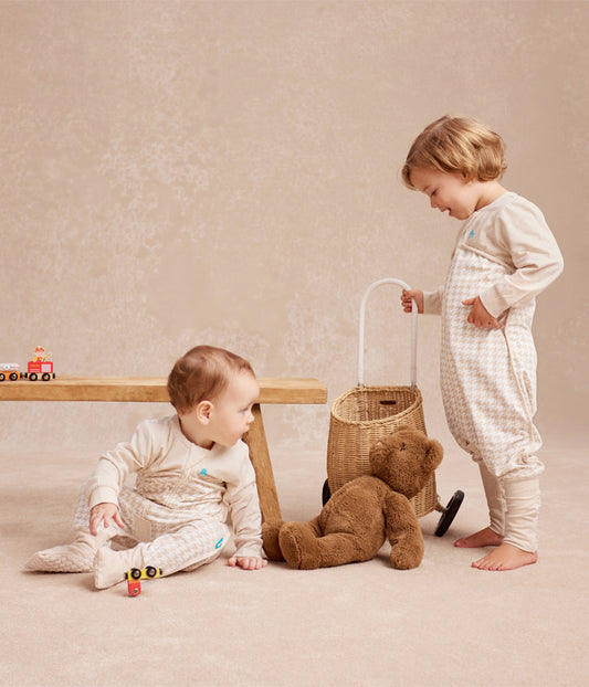 Schlafanzug langarm 1.0 TOG Baumwolle Beige Hahnentritt