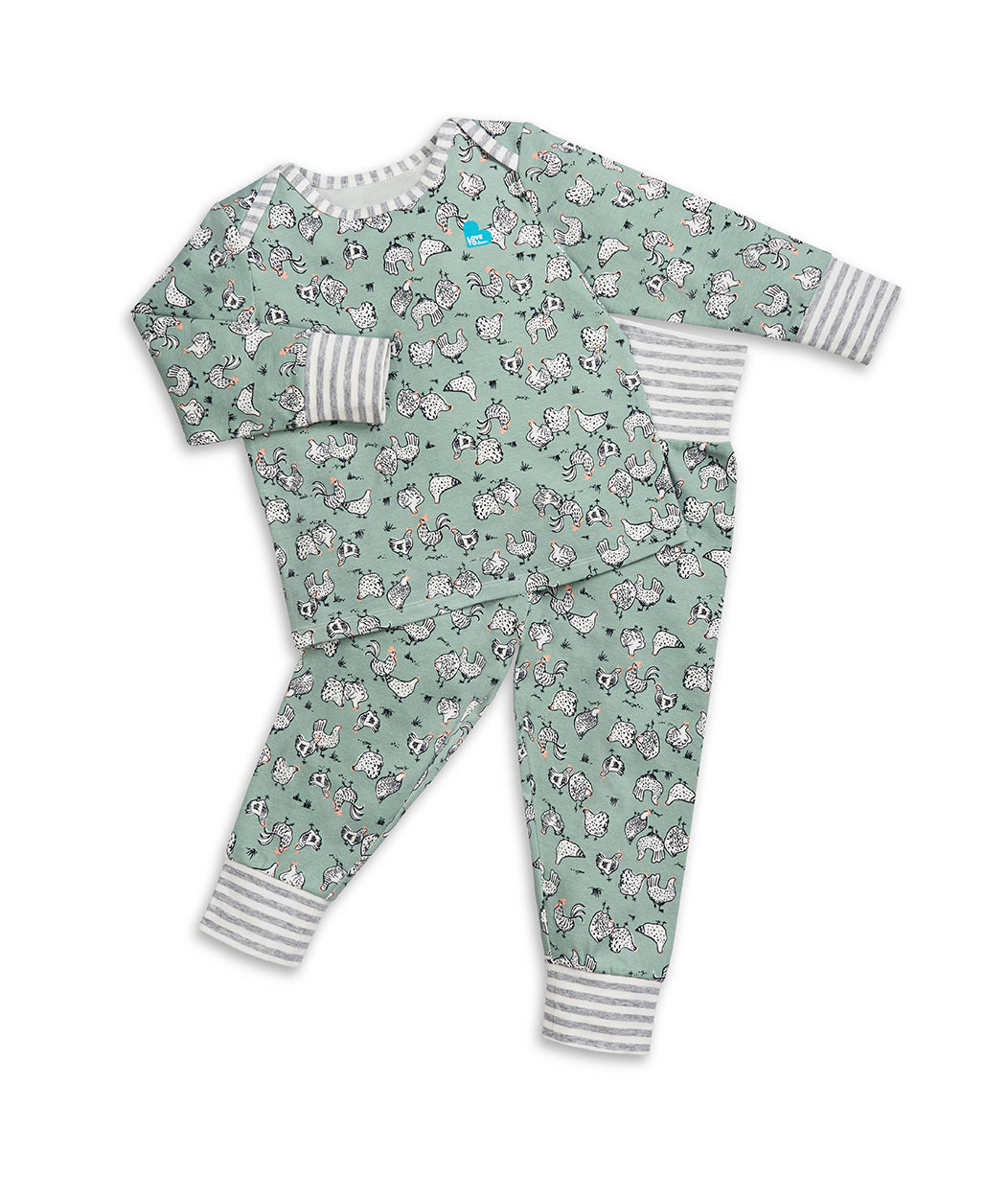 Love To Dream™ Kinder Langarm Pyjama-Set Hühnerstall Oliv