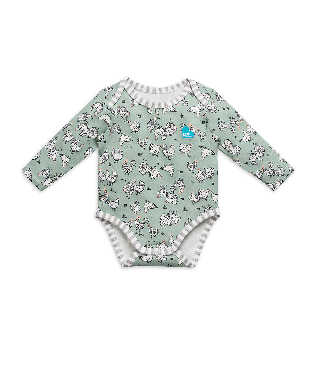 Bodysuit Long Sleeve Oliv Hühnerrennen Baumwolle