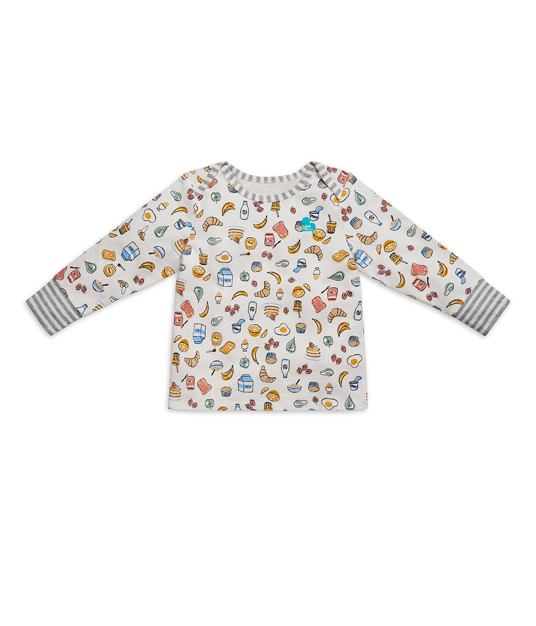 Kinder Langarm Pyjama-Set Weiß Frühstück Baumwolle