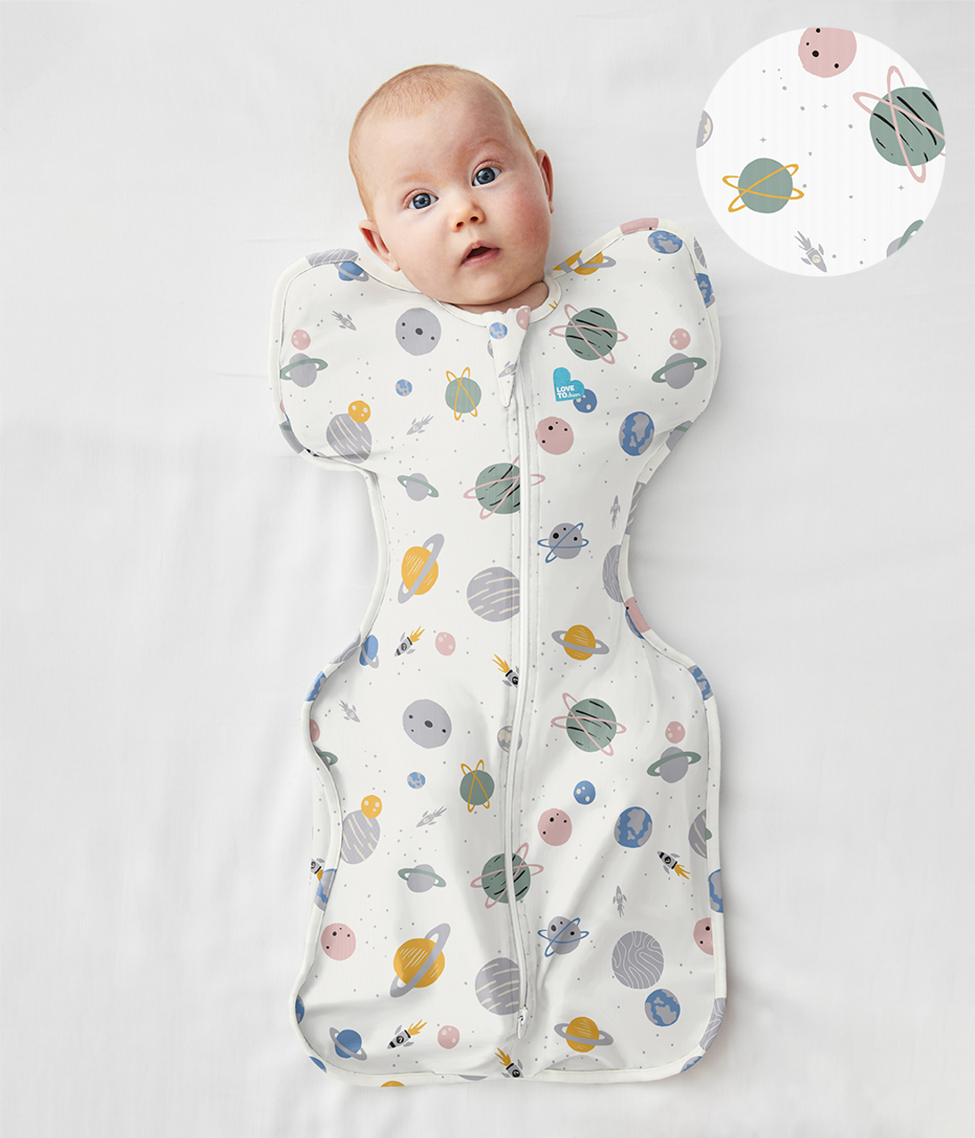 Swaddle Up™ Pucksack Leicht (24-27°C) Weiß Weltall Baumwolle