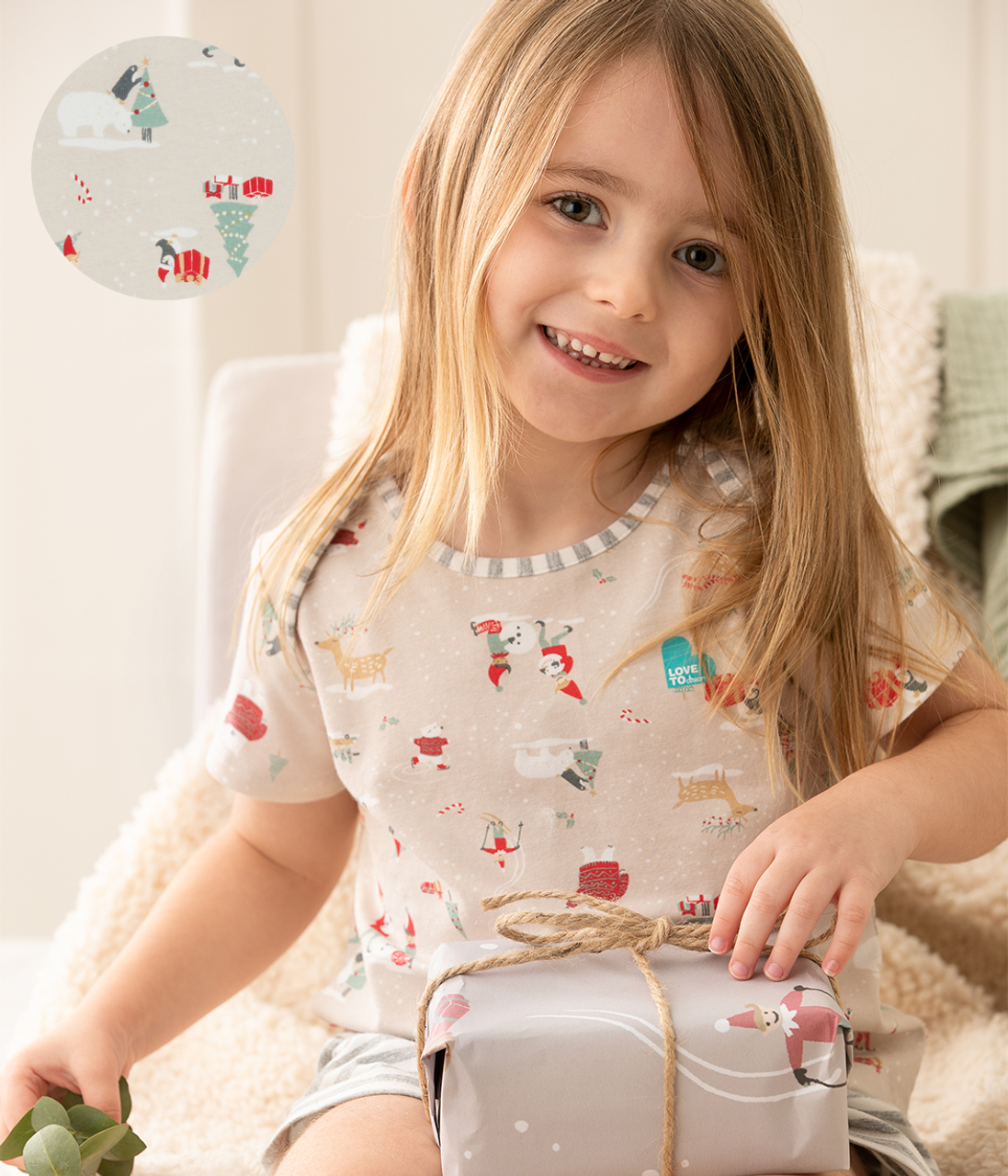 Love To Dream™ Kurzarm-Pyjama-Set für Kinder mit Schneeparty