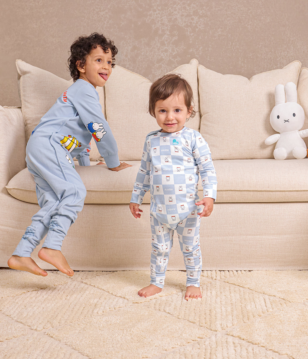 Strampler Baumwolle Blau Miffy Karomuster