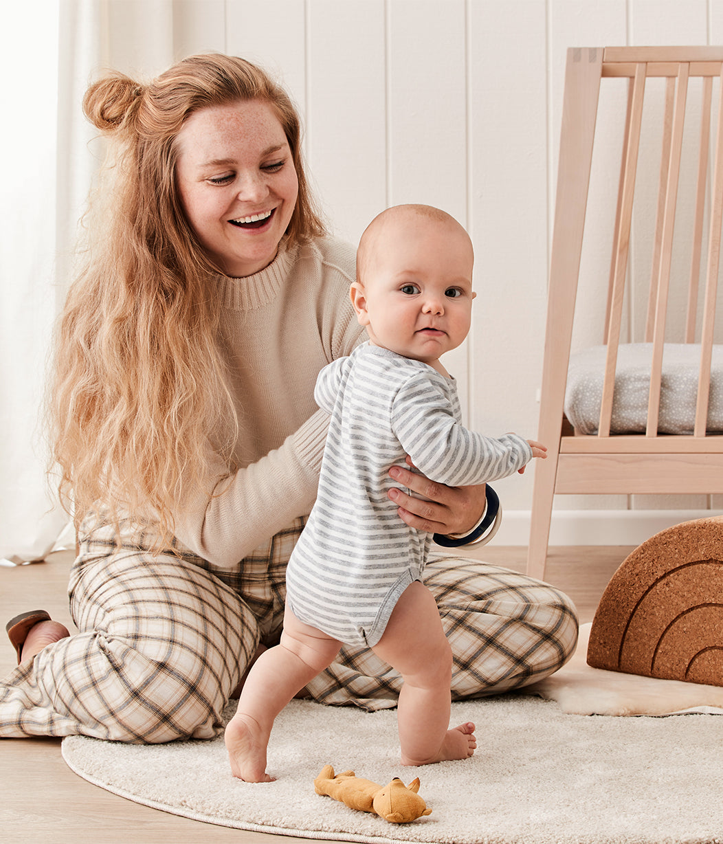 Bodysuit Long Sleeve Grau Gestreift Baumwolle