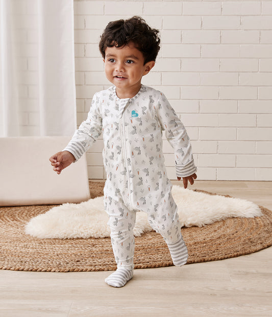 Enclosed Foot Romper Cotton White Bunny