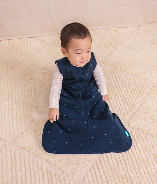 Schlafsack ärmellos 1.5 TOG Baumwollfleece Marineblau Gestickter Funkelstern