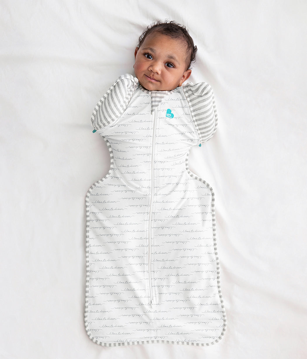 träumer schlafsack Swaddle Up™ 2-in-1 Übergangspucksack 1.0 TOG Baumwolle Weiß Träumer – Love to Dream EU
