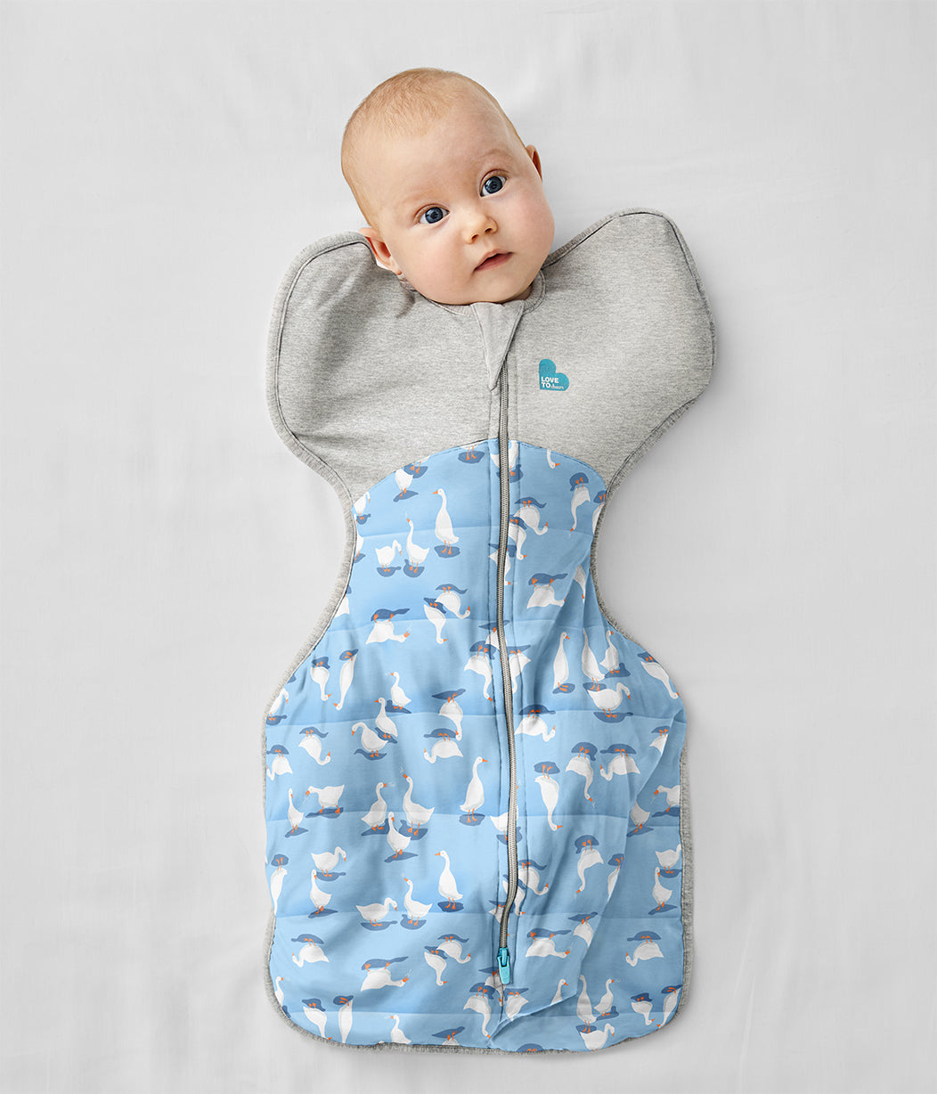 Swaddle Up™ Pucksack Kühl (16-20°C) Blau Dumme Gans Gesteppte Baumwolle