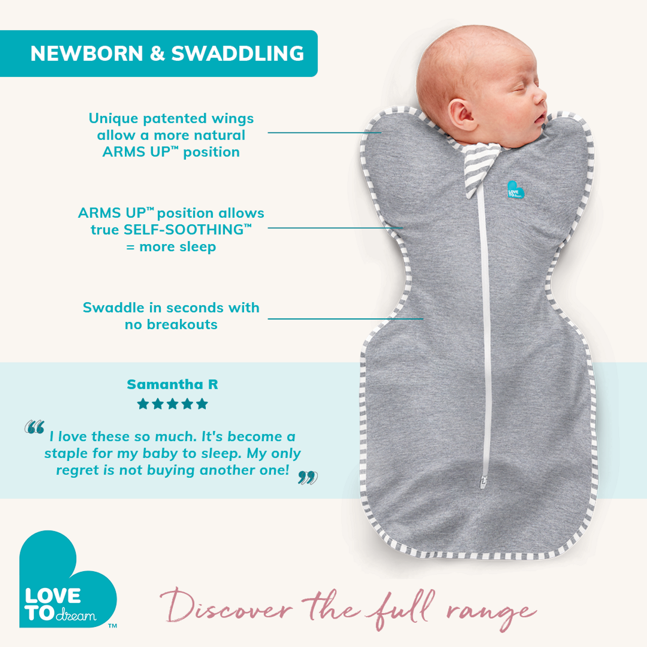 Swaddle Up™ Pucksack Leicht (24-27°C) Weiß Kisses Viskose aus Bambus