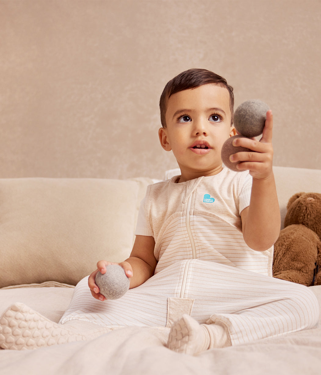 Schlafanzug ärmellos 0.2 TOG Baumwolle Beige Ringelmuster