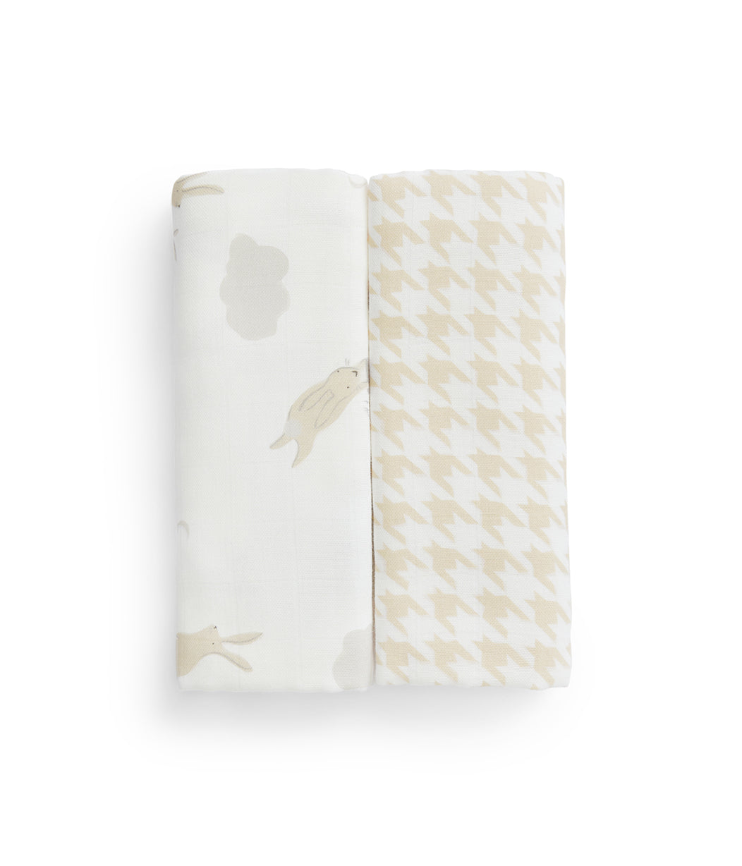 Burp Cloth 2 Pack Muslin White Cloud Bunnies