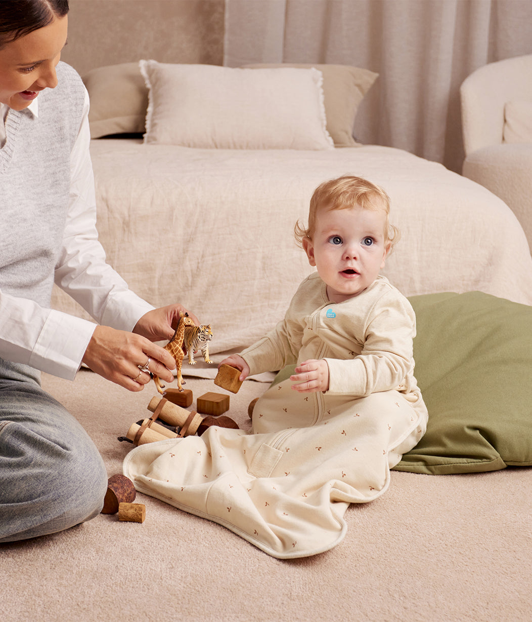 langärmliger schlafsack baby Schlafsack langarm 1.5 TOG Baumwolle Naturmeliert Zweige – Love to Dream EU