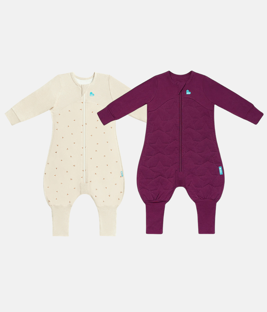 Schlafanzug Bundle | 1,5 | 2,5 TOG | Naturmeliert Zweige | Pflaume Gesteppter Stern