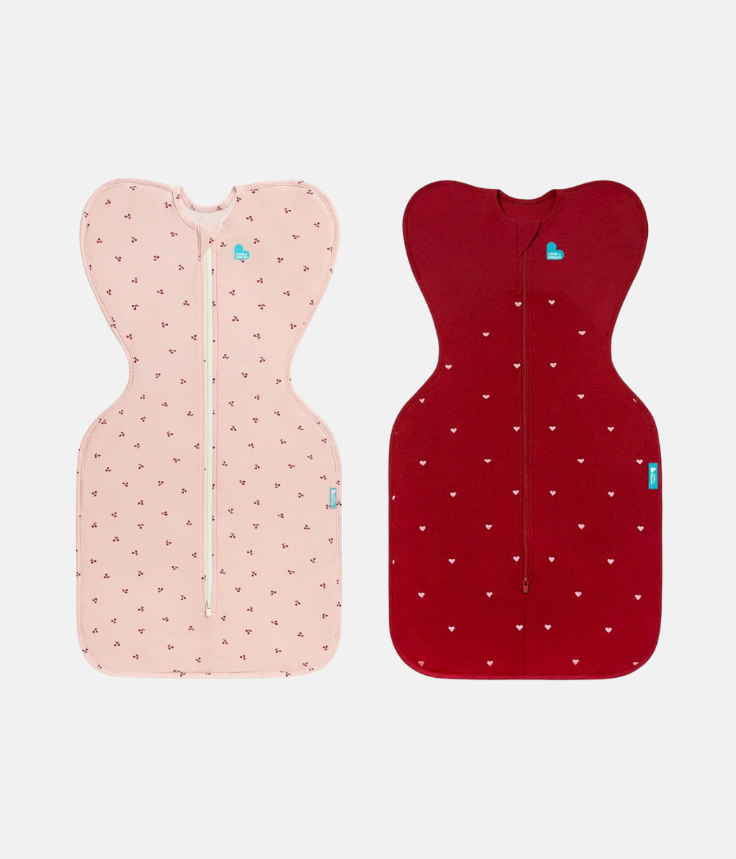 Swaddle Up Starter Bundle | 1.0 | 1.5 TOG | Blush Cherries | Maroon Hearts Embroidery